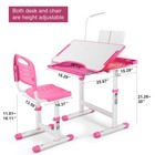 Pink Height Adjustable Kid Study Desk Chair Set Girl Student Table W lamp drawer