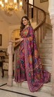 Roman Silk Ajarakh Print Saree With Mirror Work Indian Ethnic Saree Blouse