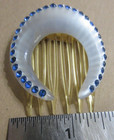 Vtg Silver Blue Rhinestone Small Hair Comb 1 75  Diameter