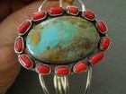 Southwestern Blue-green Turquoise Coral Cluster Sterl Silver Wire Cuff Bracelet