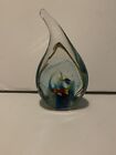Murano Style Red Blue Fish Aquarium Art Glass Tear Drop Glass Paperweight