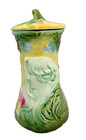 Antique Art Nouveau Majolica Pitcher W  Lid   Girl W  Flowing Hair