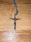 Vintage Sterling Silver Crucifix Rosary Faceted Crystal Blue