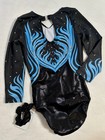 New Gk Elite Leotard Gymnastics Black Blue Sequin Bling Competition Scrunchi Axs