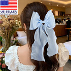 2pcs Large Blue Hair Bow Clips For Women Girls  Elegant Silk Yarn Ribbon Bow Hai