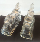 Vintage Le Smith Art Deco Galloping Horses Bookends Figurines Clear Glass Pair