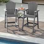 Patio Chair Set Of 2 With Double Layer Connecting Table Outdoor Dining Chairs