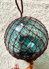 Rare Vintage Japanese Hand-blown Glass Fishing Float W  Net   Tassel     5 