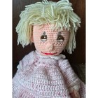 Vintage Handmade Crochet Doll Blonde Hair Pink Dress Amigurumi Soft Toy Plush