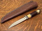 1990s Jerry Twitty Custom Hunting Knife 06m3-2 Morseth Style Stag Leather Sheath