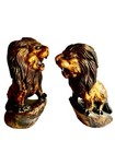 Vintage Hand-carved Wood Lion Statues     22    Tall Matching Pair     Decorative Art