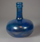 Vintage Blue Art Glass Vase Bottle Bulbous Body Hand Painted Long Neck Studio