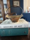 Vintage Brass Basket Footed Bowl With Movable Handle
