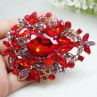 Red Flower Woman Brooch Pin Crystal Rhinestone Gift