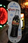 Rare 1950s Frostie Ice Cold Root Beer Soda Pop Stamped Painted Metal Sign Bottle