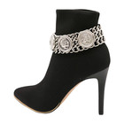 Women Silver Metal Boot Chain Bracelet Coin Medallion Shoe Anklet Charms Add On