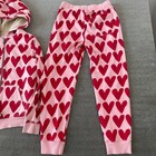 Hanna Andersson Outfit Hoodie   Pants Red Pink Hearts 140 Us 10 Fleece Lined