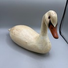 Vintage Hand Carved Wooden Swan Duck Decoy Folk Art Glass Eyes