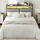 Queen Size Upholstered Headboard Storage Headboard W adjustable Led Lights Black