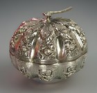 Vintage Southeast Asian Silver Betel trinket Box Pumpkin Shape 2 5   w Hand-chased