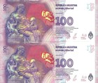 Argentina 2x 100 Pesos Nd  2014-2015  P-358b 3  Letter R Unc Consecutive