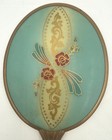 Vintage Handheld Vanity Mirror With Gold Floral Design   Green Enamel Back