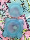 Vintage Blue Imperial Satin Glass Powder Puff Box Vanity With Orig Label Usa