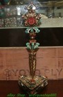 Old Tibet Bronze Gold Turquoise Coral Dorje Vajra Phurba Dagger Holder Faqi