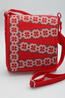 Red Natural Cotton Crossbody Bag Embroidered Adjustable Strap 