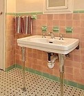 Antique American Standard Sink Glass Chrome Thick Legs Bathroom Vintage Pedestal