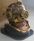 Antique Diving Divers Helmet Copper Us Navy Mark V Solid Brass With Black Base