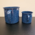 Large And Medium Sized Blue Enamel Speckled Camping Mugs