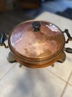 Vintage Copper   Brass Chafing Dish W black Wood Handles And Stand 
