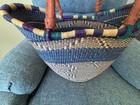 Lg African Bolga Market Shopping Basket 18   Woven With Wrapped Leather Handle