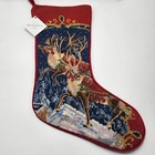 Sferra Reindeer Christmas Stocking Needlepoint Handmade Red Velvet Backing New