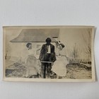 Antique B w Snapshot Photo Beautiful Young Women Twins  Man Lifting Fun Silly