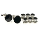 Black Stone Round Cufflinks And Shirt Studs  6pcs  Set Men Wedding Gift In Box