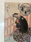 Japanese Ukiyo-e Style Seated Woman In Kimono Print W  Inset Scene  Paper