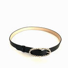 Women s Faux Leather Belt Size S Black 1  Wide Silver Tone Wide Buckle