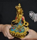 8  Tibet Buddhism Bronze Gilt Cloisonne Tara Kwan-yin Guanyin Goddess Statue