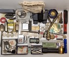 Vintage Junk Drawer Lot Wwii Stamps Table Lighter Ronson Camel Watch Parts Tools