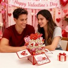 Valentine s Day Pop Up Box Card - 3d Heart   Rose Design  Happy Valentine s Day
