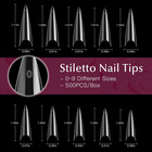 Extra Long Stiletto Nail Tips - 500pcs False Clear Nais With 10 Sizes Half Cover