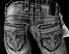  220 Mens Rock Revival Jean  vietia  Cement Leather Insert Slim Straight 32 X 30