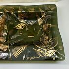Georges Briard Smokey Glass Tray Divided Dish W gold Silver Bees leaves 60s Mcm