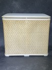 Vintage Mcm Mid Century Woven Wicker Laundry Clothes Hamper Basket Padded Lid