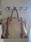 Vintage Brooks Brothers Leather And Canvas Travel Bag Luggage Tag 18x15x9 Inches