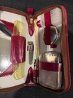 Vintage Red Leather Travel Grooming Vanity Kit 1950s Zipper Toiletry Case Nos
