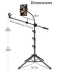 Adjustable 25-63  4-leg Floor Boom Mic Stand Tablet Phone Holder 2 Clips Black
