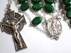 St Patrick Irish Celtic Rosary With Shamrock Beads Oval Green Glass 20  Italy